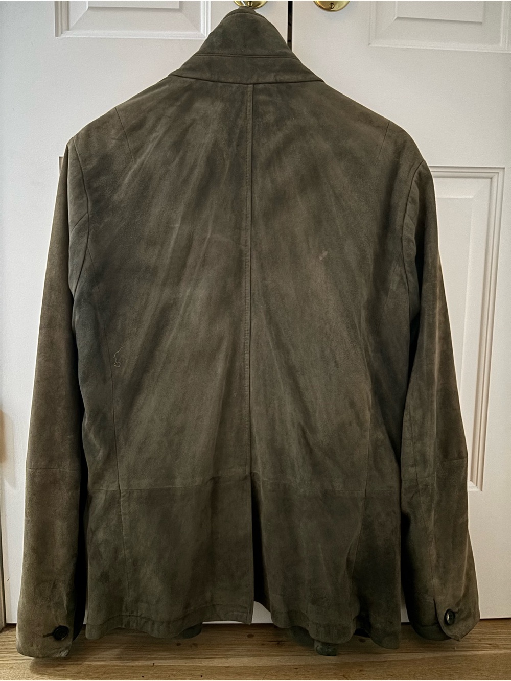 All Saints Men's Dark Olive Suede Button-Front Jacket - Picture 2 of 5